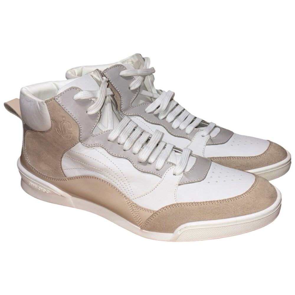 Jimmy Choo White Beige Leather Men's High Top Sneakers     Size: EU 45 US 12